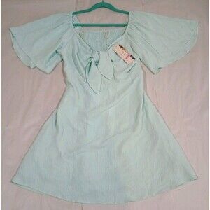 Dokotoo Mint Green Ruffle Flutter Sleeve Knot Front Mini Dress NWT Size L